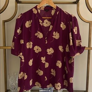 Ann Taylor Plum Floral Blouse